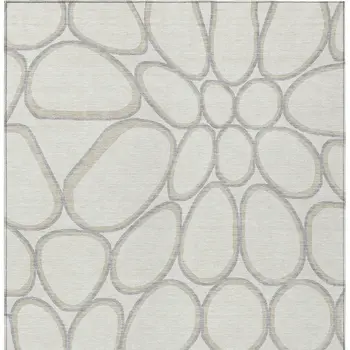9' X 12' Ivory And Gray Abstract Washable Indoor Outdoor Area Rug