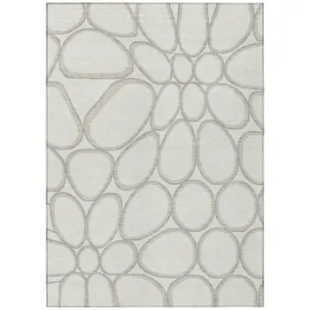 9' X 12' Ivory And Gray Abstract Washable Indoor Outdoor Area Rug