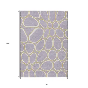 3' X 5' Lavender Ivory And Gold Abstract Washable Indoor Outdoor Area Rug