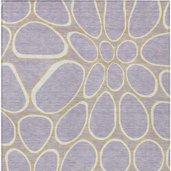 5' X 8' Lavender Ivory And Gold Abstract Washable Indoor Outdoor Area Rug