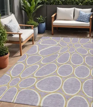 5' X 8' Lavender Ivory And Gold Abstract Washable Indoor Outdoor Area Rug