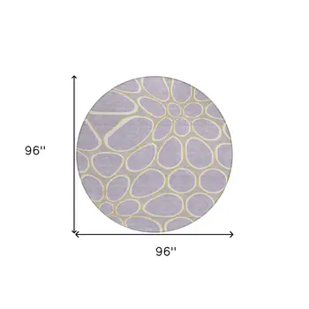 8' Lavender Ivory And Gold Round Abstract Washable Indoor Outdoor Area Rug