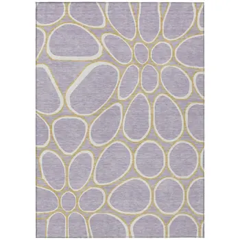 8' X 10' Lavender Ivory And Gold Abstract Washable Indoor Outdoor Area Rug