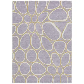 9' X 12' Lavender Ivory And Gold Abstract Washable Indoor Outdoor Area Rug