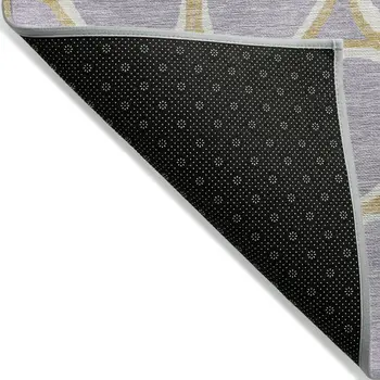 9' X 12' Lavender Ivory And Gold Abstract Washable Indoor Outdoor Area Rug