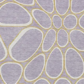 9' X 12' Lavender Ivory And Gold Abstract Washable Indoor Outdoor Area Rug