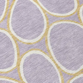 9' X 12' Lavender Ivory And Gold Abstract Washable Indoor Outdoor Area Rug