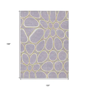 10' X 14' Lavender Ivory And Gold Abstract Washable Indoor Outdoor Area Rug
