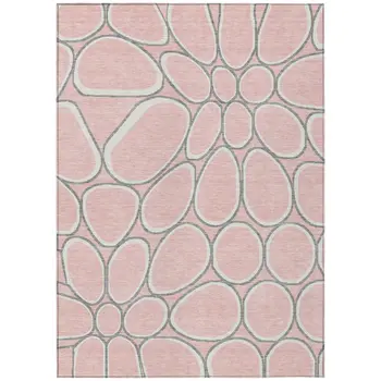 3' X 5' Pink Gray And Ivory Abstract Washable Indoor Outdoor Area Rug