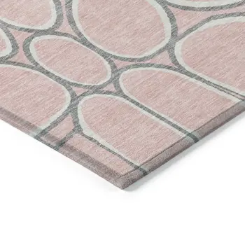 3' X 5' Pink Gray And Ivory Abstract Washable Indoor Outdoor Area Rug