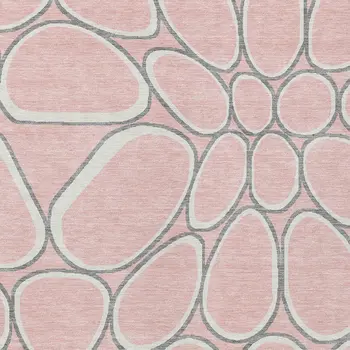 3' X 5' Pink Gray And Ivory Abstract Washable Indoor Outdoor Area Rug