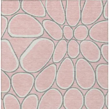 10' X 14' Pink Gray And Ivory Abstract Washable Indoor Outdoor Area Rug