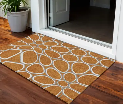 3' X 5' Copper Gray And Ivory Abstract Washable Indoor Outdoor Area Rug