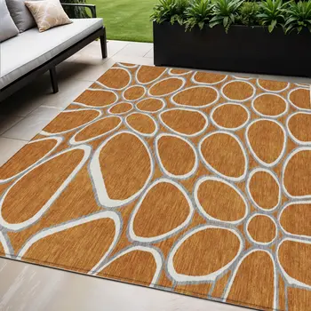5' X 8' Copper Gray And Ivory Abstract Washable Indoor Outdoor Area Rug