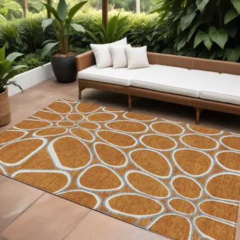 8' X 10' Copper Gray And Ivory Abstract Washable Indoor Outdoor Area Rug