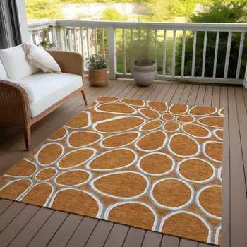 8' X 10' Copper Gray And Ivory Abstract Washable Indoor Outdoor Area Rug