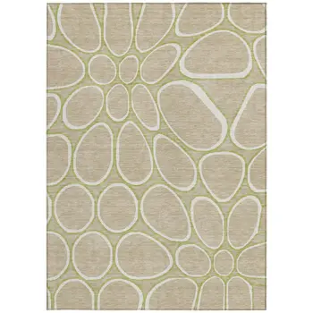 5' X 8' Tan Ivory And Green Abstract Washable Indoor Outdoor Area Rug