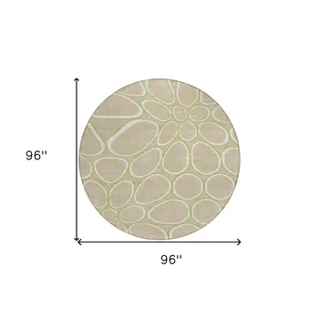 8' Tan Ivory And Green Round Abstract Washable Indoor Outdoor Area Rug