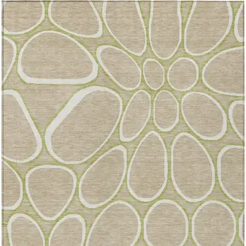 8' X 10' Tan Ivory And Green Abstract Washable Indoor Outdoor Area Rug