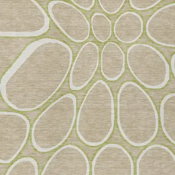 9' X 12' Tan Ivory And Green Abstract Washable Indoor Outdoor Area Rug