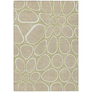 10' X 14' Tan Ivory And Green Abstract Washable Indoor Outdoor Area Rug