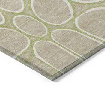 10' X 14' Tan Ivory And Green Abstract Washable Indoor Outdoor Area Rug