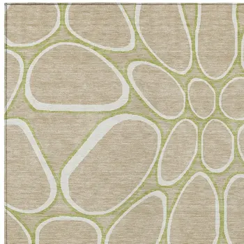 10' X 14' Tan Ivory And Green Abstract Washable Indoor Outdoor Area Rug