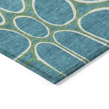 3' X 5' Teal Blue Ivory And Green Abstract Washable Indoor Outdoor Area Rug