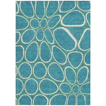 5' X 8' Teal Blue Ivory And Green Abstract Washable Indoor Outdoor Area Rug