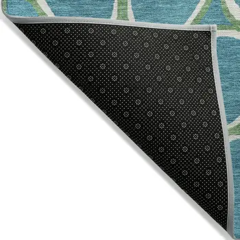 5' X 8' Teal Blue Ivory And Green Abstract Washable Indoor Outdoor Area Rug