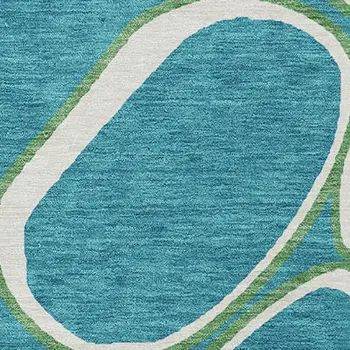 9' X 12' Teal Blue Ivory And Green Abstract Washable Indoor Outdoor Area Rug