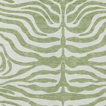9' X 12' Artichoke Green And Ivory Animal Print Washable Indoor Outdoor Area Rug