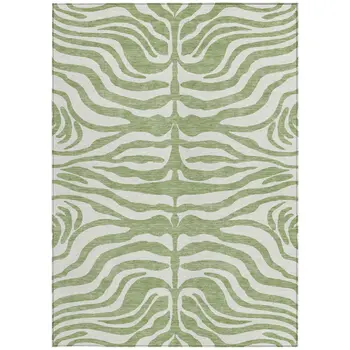 10' X 14' Artichoke Green And Ivory Animal Print Washable Indoor Outdoor Area Rug