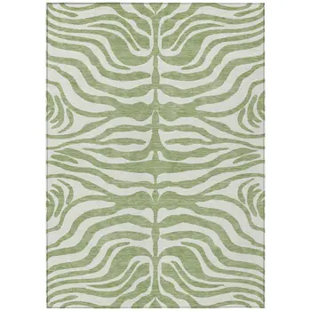 10' X 14' Artichoke Green And Ivory Animal Print Washable Indoor Outdoor Area Rug