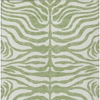 10' X 14' Artichoke Green And Ivory Animal Print Washable Indoor Outdoor Area Rug