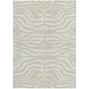 3' X 5' Beige And Tan Animal Print Washable Indoor Outdoor Area Rug