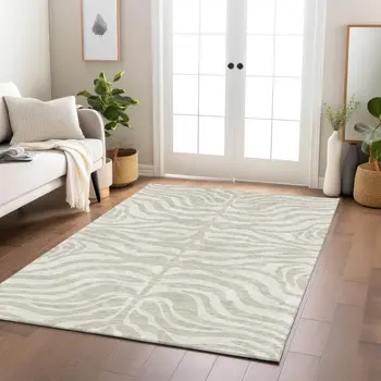 3' X 5' Beige And Tan Animal Print Washable Indoor Outdoor Area Rug