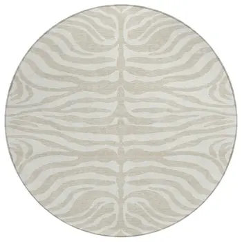 8' Beige And Tan Round Animal Print Washable Indoor Outdoor Area Rug
