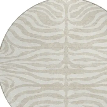 8' Beige And Tan Round Animal Print Washable Indoor Outdoor Area Rug