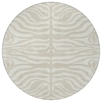 8' Beige And Tan Round Animal Print Washable Indoor Outdoor Area Rug