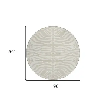 8' Beige And Tan Round Animal Print Washable Indoor Outdoor Area Rug