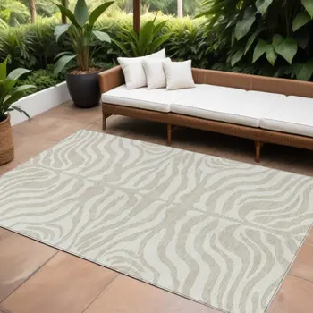 9' X 12' Beige And Tan Animal Print Washable Indoor Outdoor Area Rug