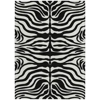 9' X 12' Black And Ivory Animal Print Washable Indoor Outdoor Area Rug