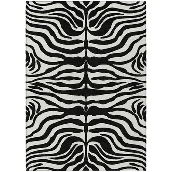 9' X 12' Black And Ivory Animal Print Washable Indoor Outdoor Area Rug