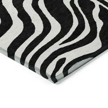 9' X 12' Black And Ivory Animal Print Washable Indoor Outdoor Area Rug