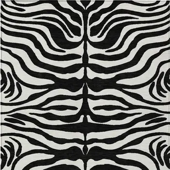 9' X 12' Black And Ivory Animal Print Washable Indoor Outdoor Area Rug
