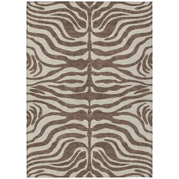 10' X 14' Brown And Beige Animal Print Washable Indoor Outdoor Area Rug