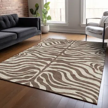 10' X 14' Brown And Beige Animal Print Washable Indoor Outdoor Area Rug