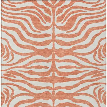 5' X 8' Coral And Ivory Animal Print Washable Indoor Outdoor Area Rug