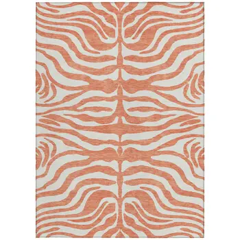 10' X 14' Coral And Ivory Animal Print Washable Indoor Outdoor Area Rug